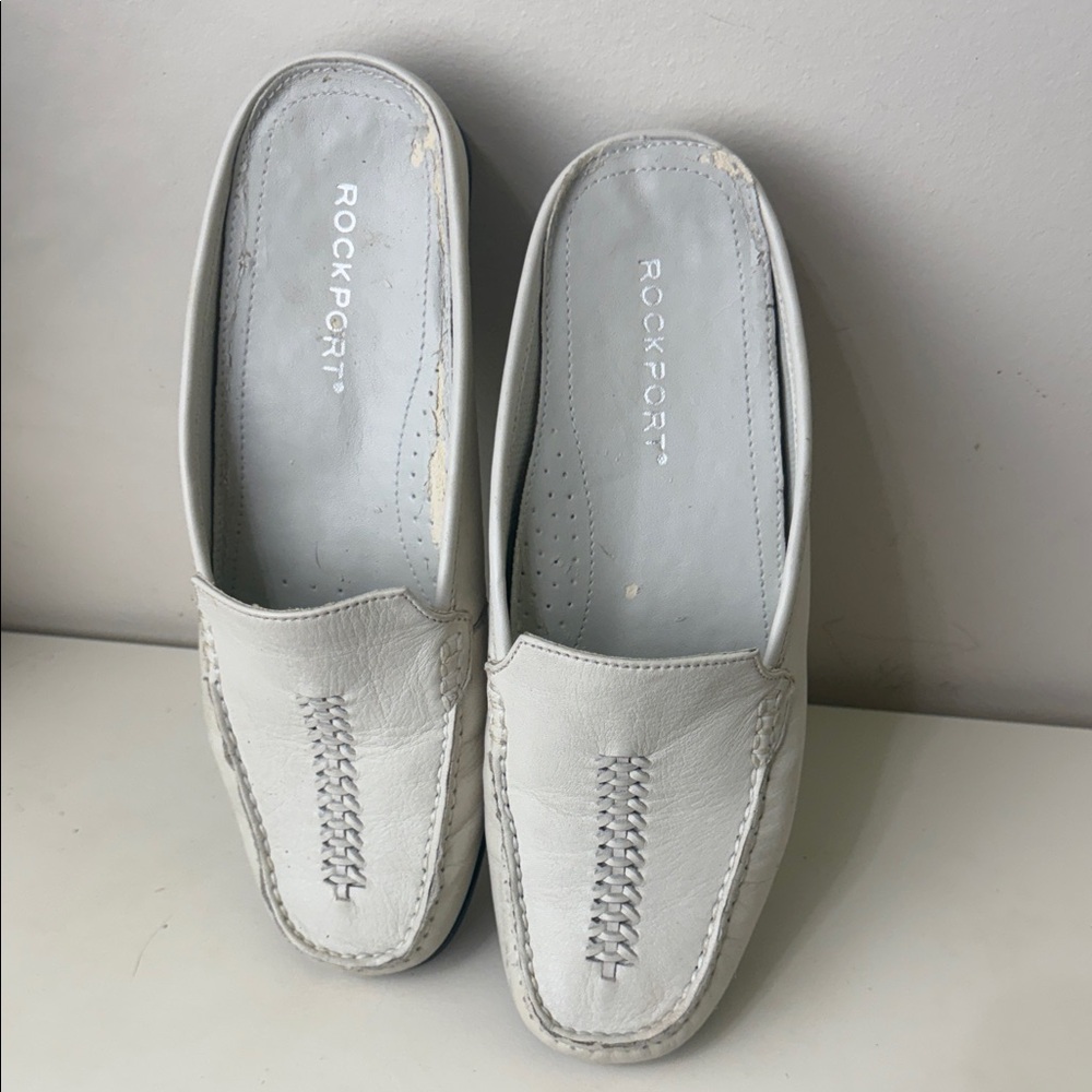 Rockport White Leather Moccasin Slip-Ons